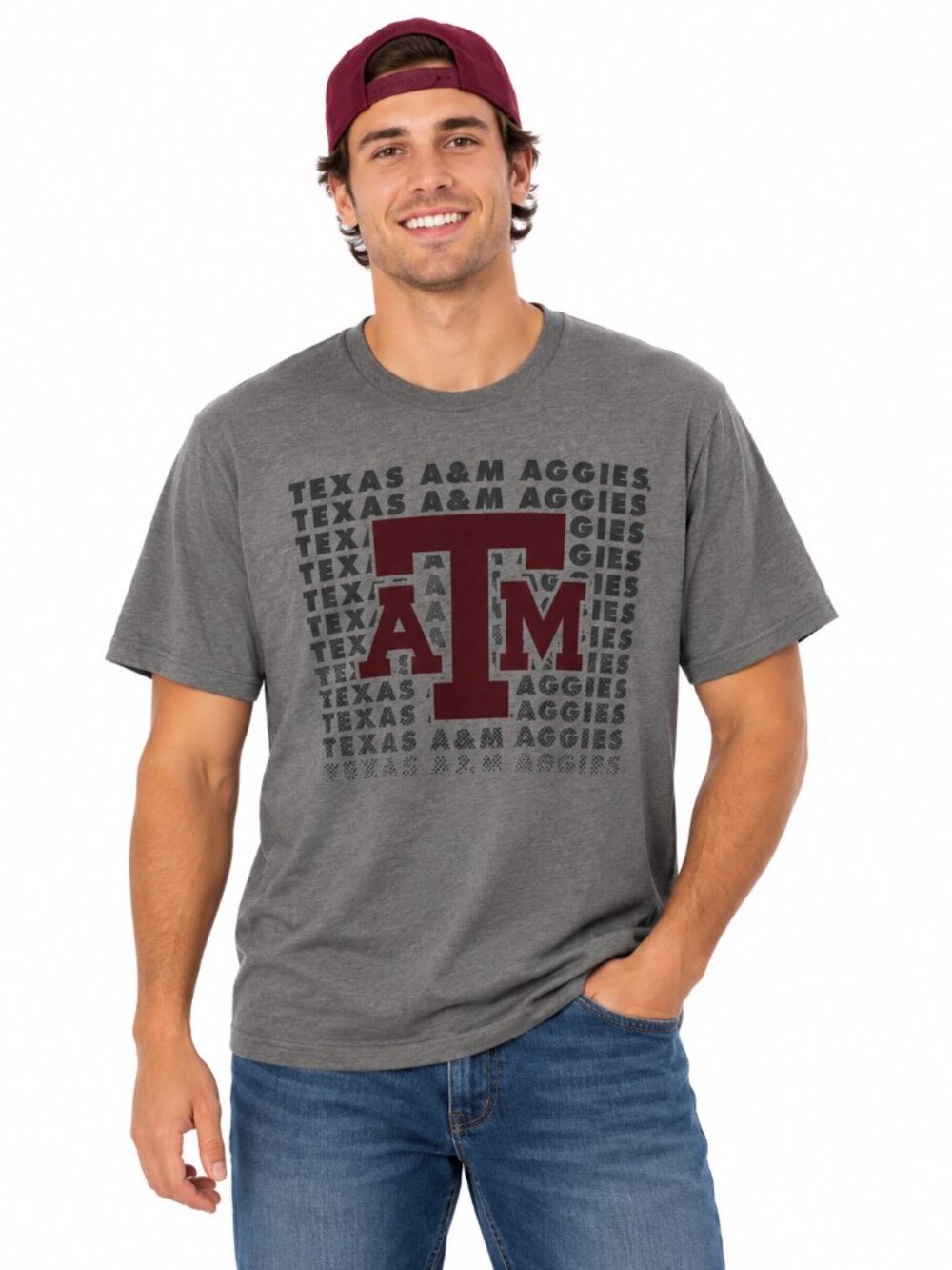 Texas A&M Aggies T Shirt Size Large 42/44 Gray Repeating Logo New SEC